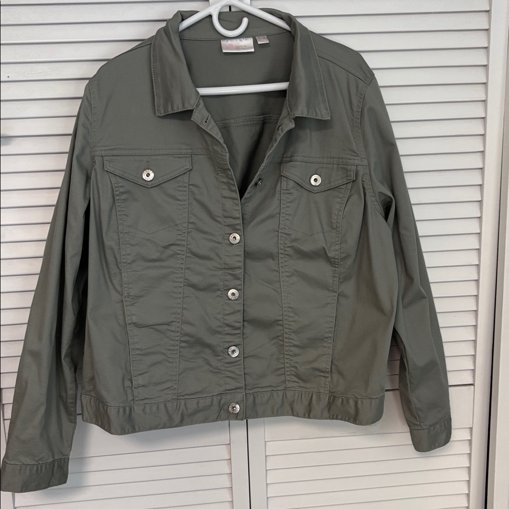 Belle by Kim Gravel Utility Jacket in Green Tea 1X - Picture 2 of 8